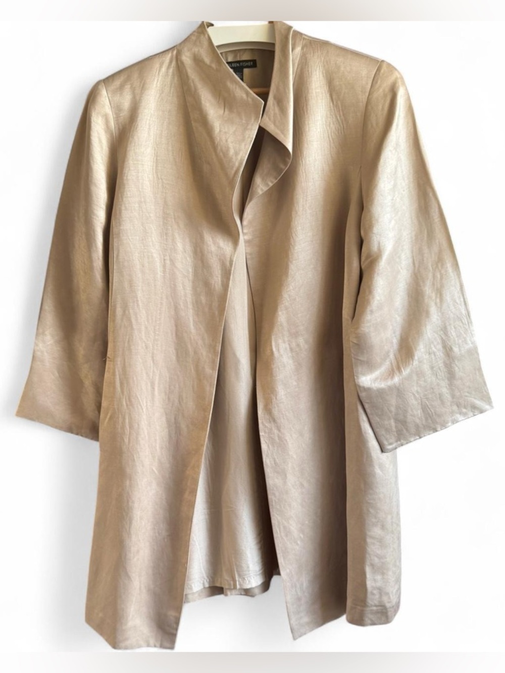 Cream Silk Linen Blend Open Front Jacket EILEEN FISHER Medium - Picture 2 of 10